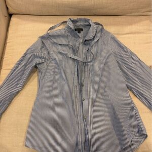 Super cute blue stripe cotton tuxedo style top